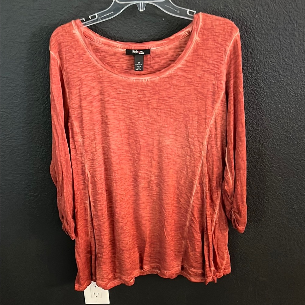 Women’s Style & Co. Orange Ruched 3/4 Sleeve Blouse
